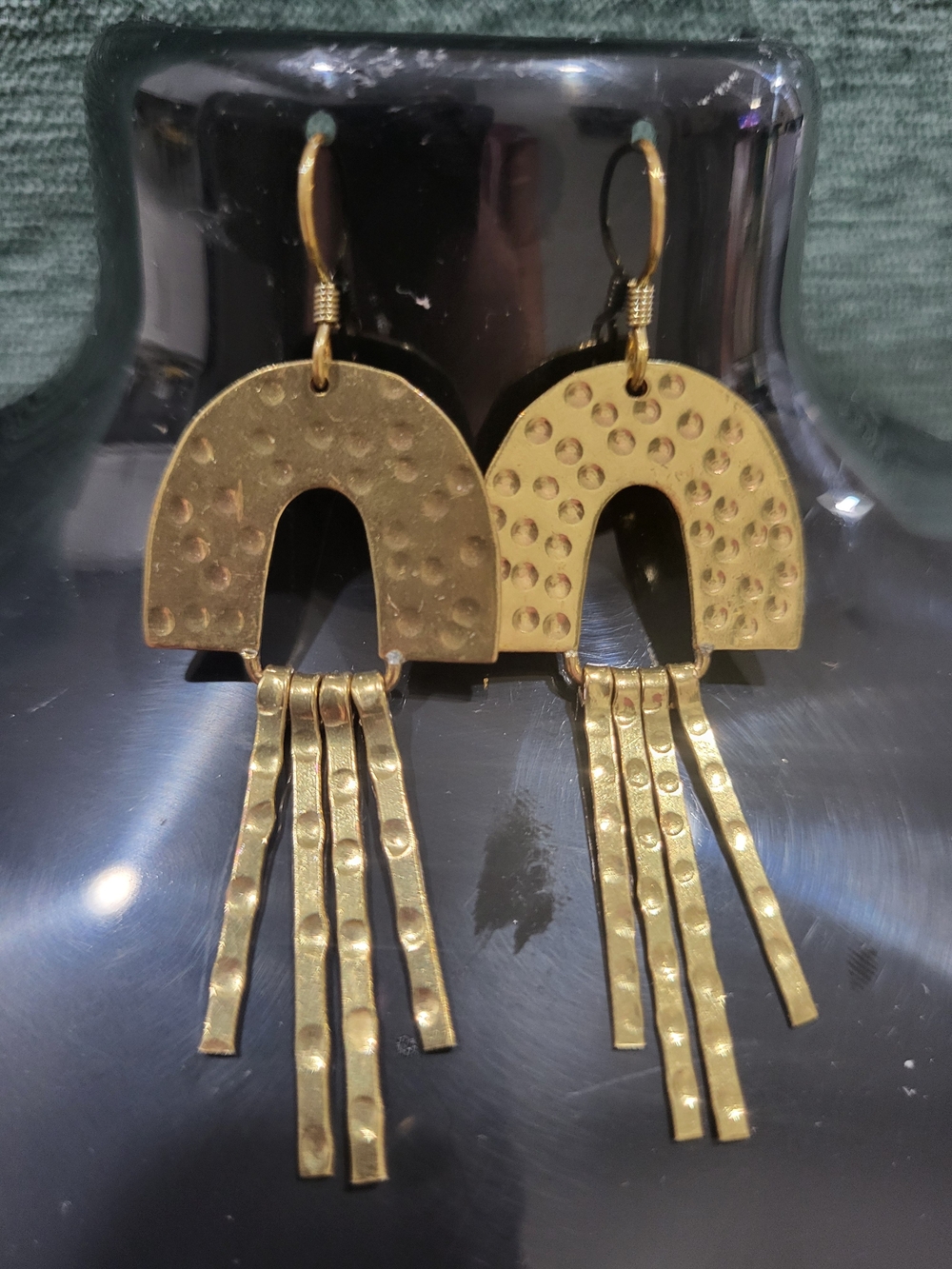 Vintage India BRASS Hammered  Earrings - Women Accessories